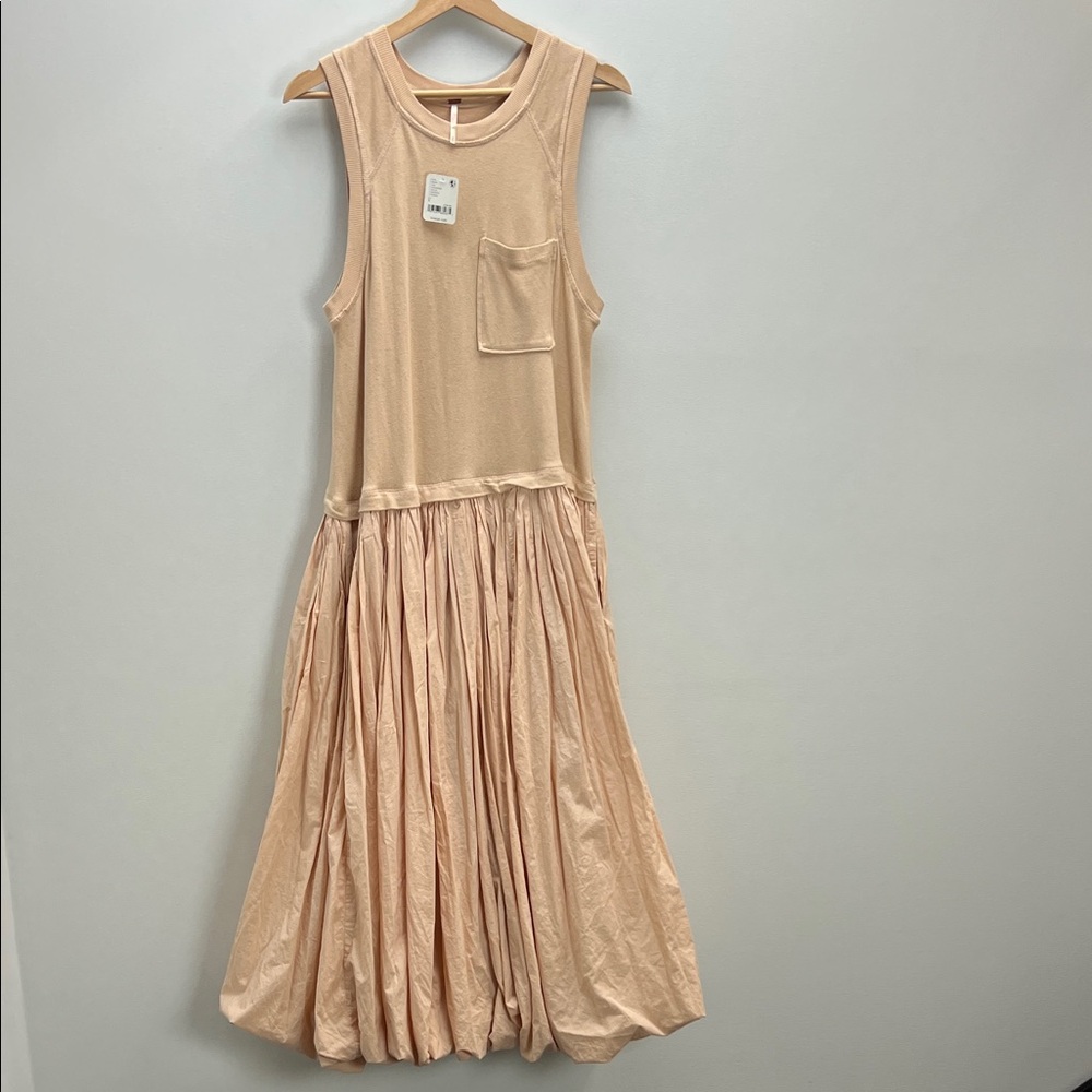 Free People Calla Lilly Dress Sandstone Knit Top Bubble Hem Womens Small New